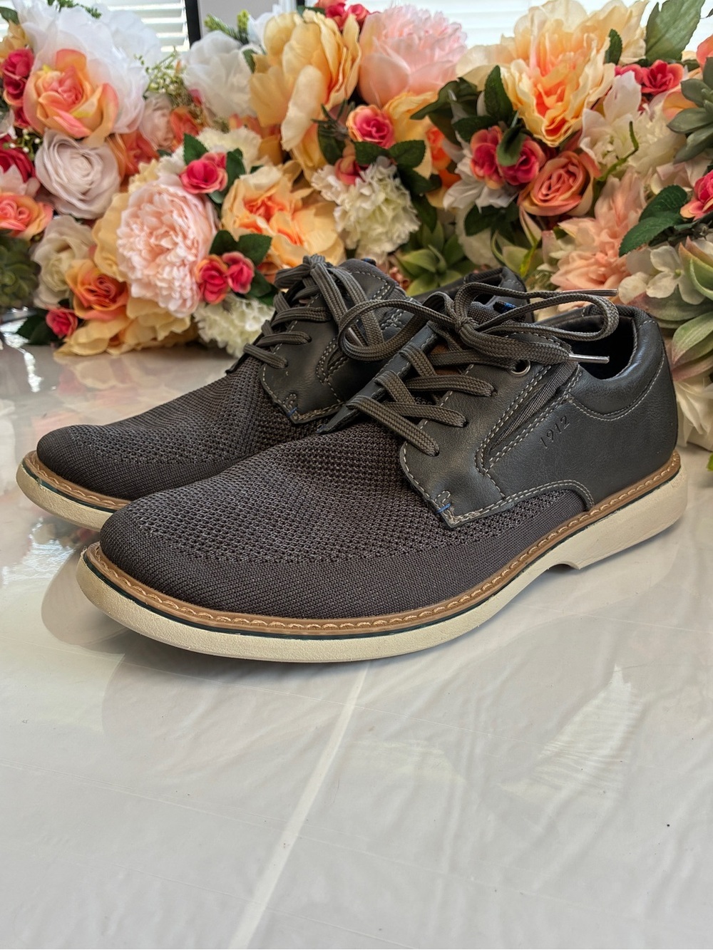 Nunn Bush Otto Knit Plain Toe Oxford Gray Multi Men’s 8W Wide Memory Foam Shoes